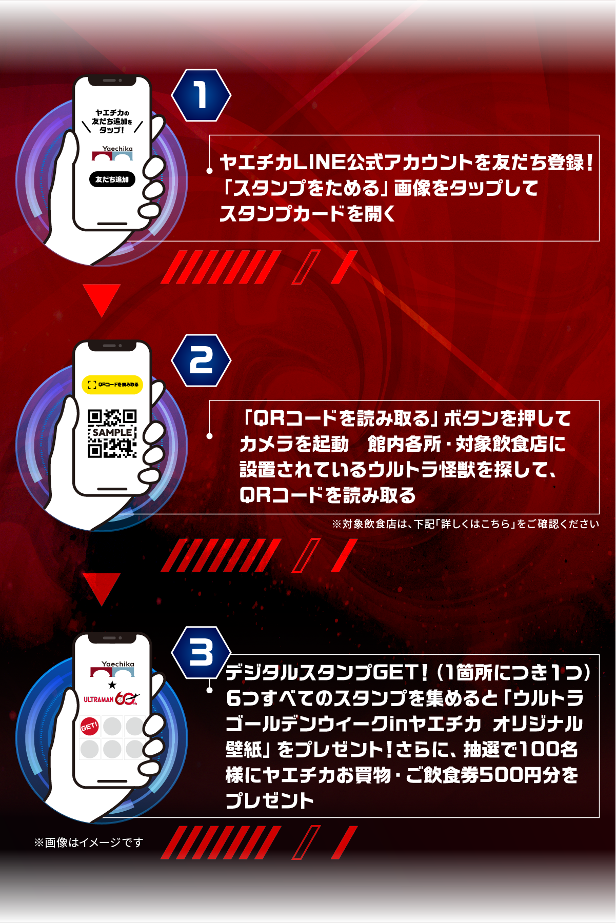 ヤエチカ★ウルトラマン60th　スタンプラリー参加方法説明