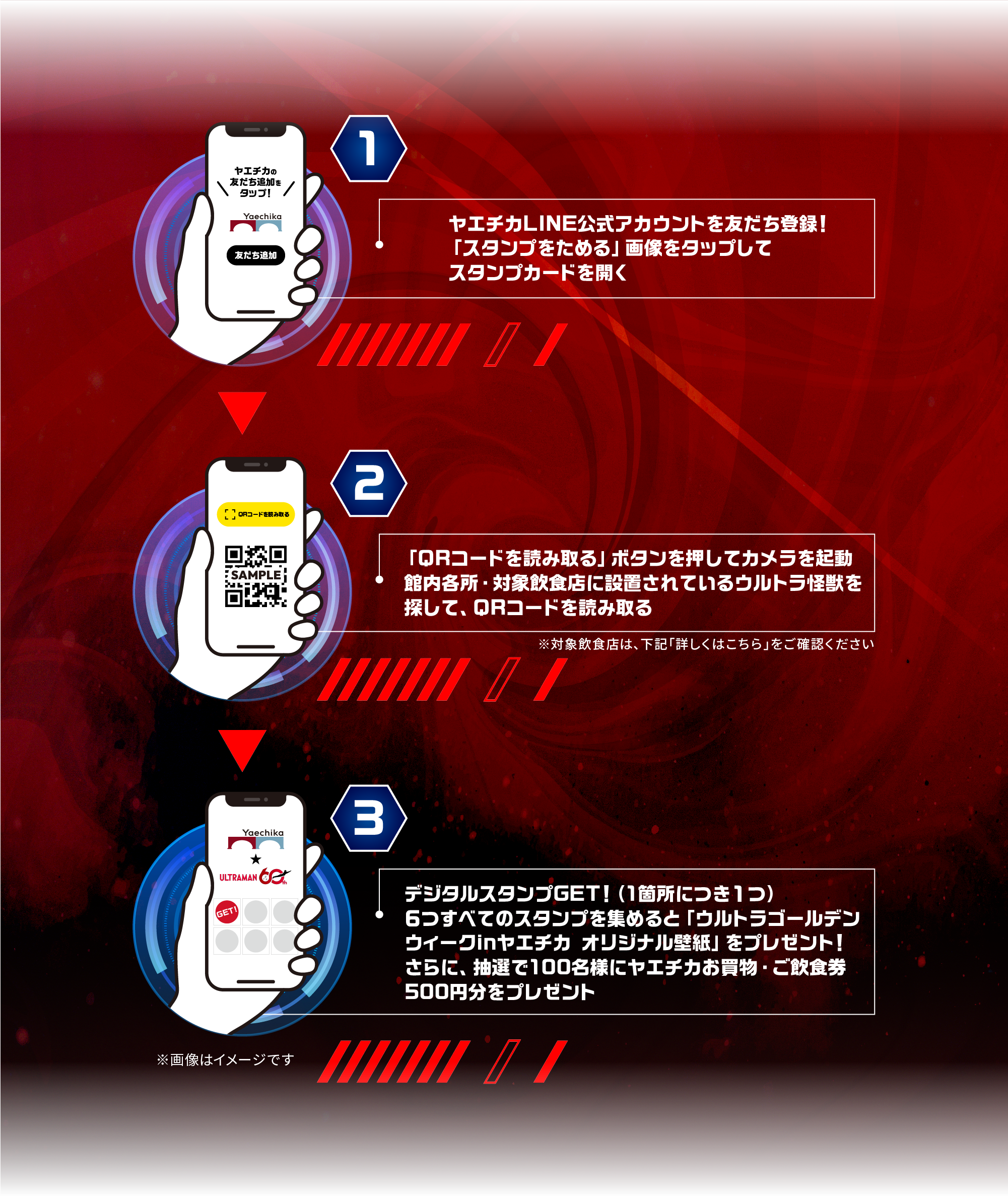 ヤエチカ★ウルトラマン60th　スタンプラリー参加方法説明