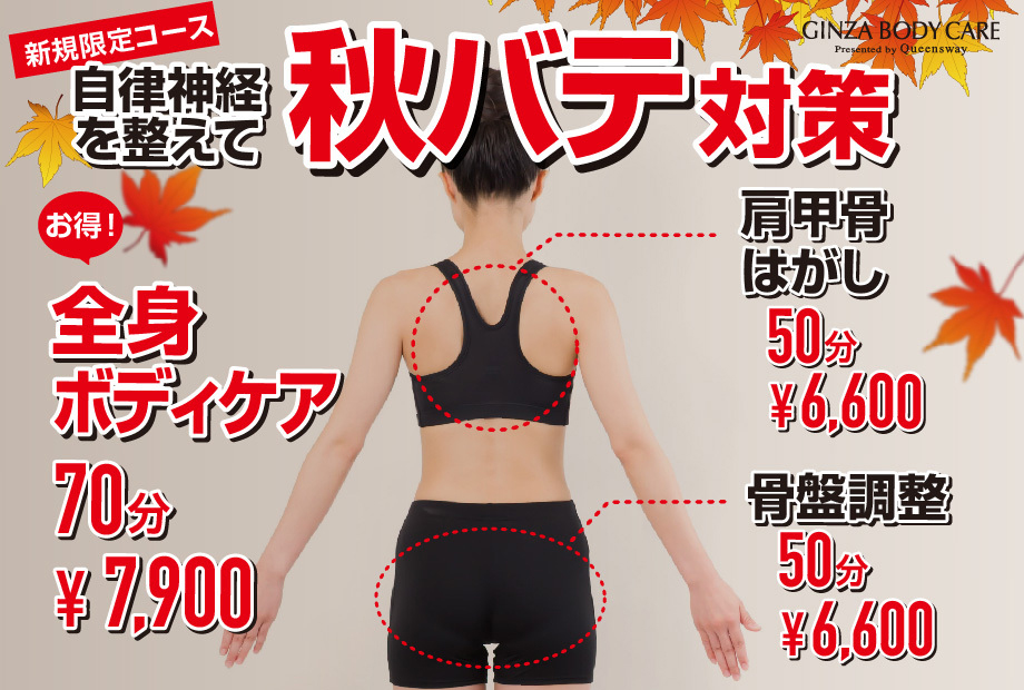 【秋バテ対策にボディケア！】全身の揉みほぐし×伸ばし70分or肩甲骨はがし50分 9月限定特価！！