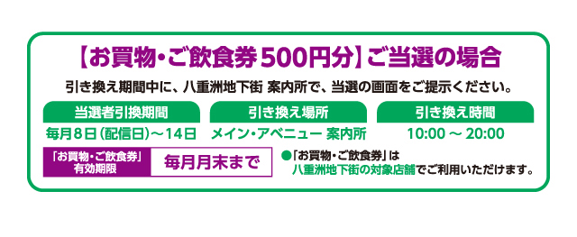 【お買い物・ご飲食券500円分】ご当選の場合